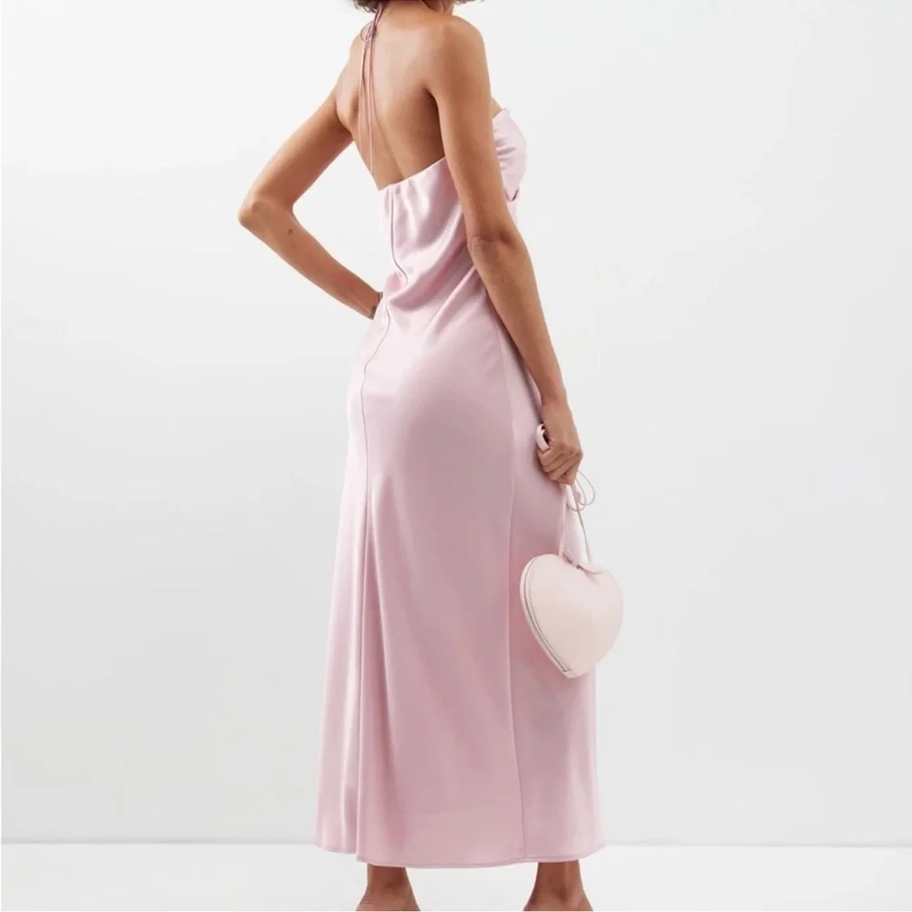 NWT Reformation Valora Satin Halter Maxi Dress in Color Babygirl Pink Size 6 - Picture 2 of 15